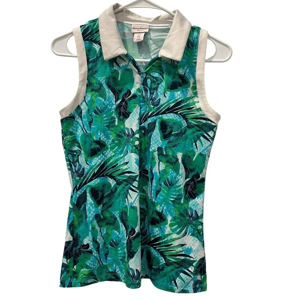 Tommy Bahama 1/4 Zip Sleeveless Tropical Golf Polo Shirt Womens Size Small